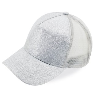 Gorra con glitter y rejilla publicitaria